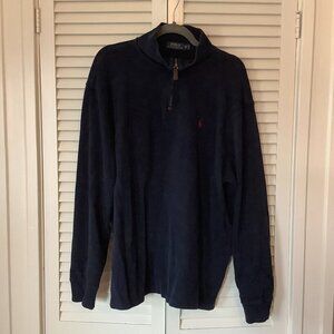 Polo Ralph Lauren pullover sweater XL quarter zip mockneck navy blue cotton